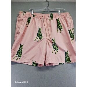 No Boundaries Men Pink Doberman Dog Swim Shorts Size XL 40-42